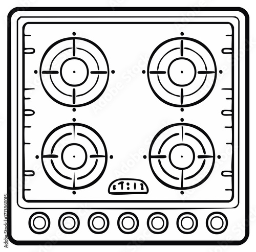 Kitchen stove top graphic, black and white, appliance, cooking