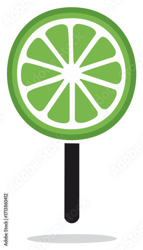 Stylized Green Citrus Fruit Slice Candy on a Stick Simple Graphic Illustration