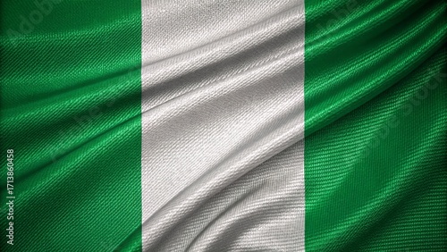 Nigeria's Symbolic Flag: A close-up shot reveals the striking national flag of Nigeria, its vibrant green and white stripes gracefully flowing and rippling in the fabric.