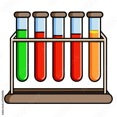 Blood Test Tubes in Rack — Bright Laboratory Analysis Icon Vector for Pathology and Diagnostics on White