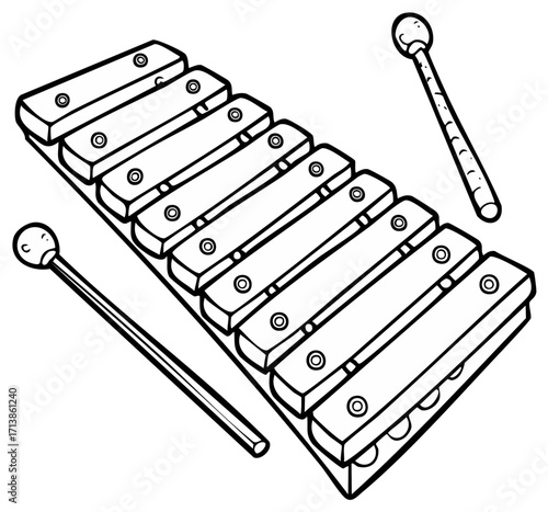Illustration of a xylophone with mallets music instrument children's toy outline
