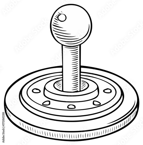 Hand drawn retro arcade video game joystick controller sketch illustration