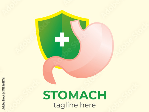 Stomach Icon with a Protective Green Shield for Health and Medical Themes