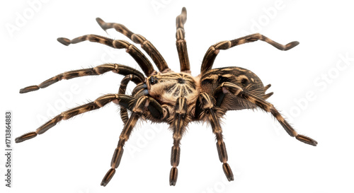 Isolated Gooty sapphire ornamental tree spider, poised to strike, in defensive posture