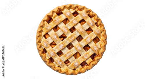 Obraz na plátně Isolated round apple pie with lattice crust and crimped edge is ready to eat des