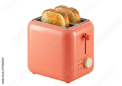 Isolated toaster with two slices of toasted bread. Household appliance for breakfast