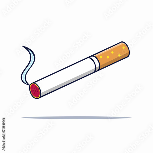 Graphic illustration of a lit tobacco product, a cigarette with an orange filter, in a cartoon style with bold outlines