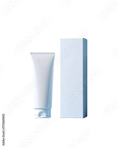 Light blue rectangular box and white tube