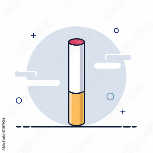 Cartoon vector illustration of a single cigarette with a bold outline. Flat design icon representing smoking, tobacco addiction, and unhealthy habits