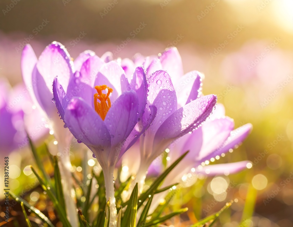 Fototapeta premium Spring crocus blossoms in dew
