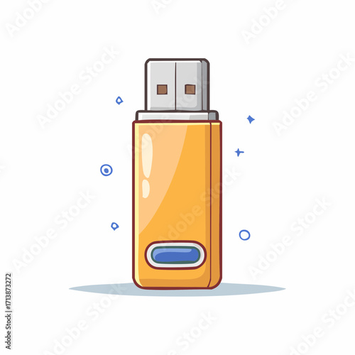 Vibrant cartoon USB flash drive illustration in a flat vector style. Digital memory stick gadget with a bold outline and simple design for technology and data concepts