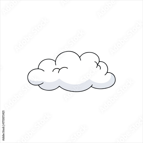 Simple cartoon drawing of a fluffy white cloud on a white background.