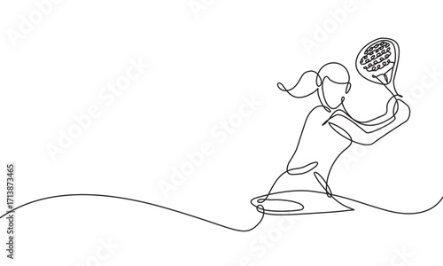 Vector line art woman player padel tennis