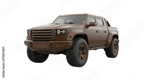 Fotografie Isolated tough brown off-road pickup truck with massive tires and reinforced fro
