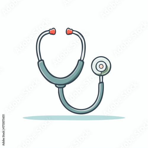 A medical stethoscope depicted as a simple cartoon vector flat illustration. This healthcare diagnostic tool features a clean design with a bold outline