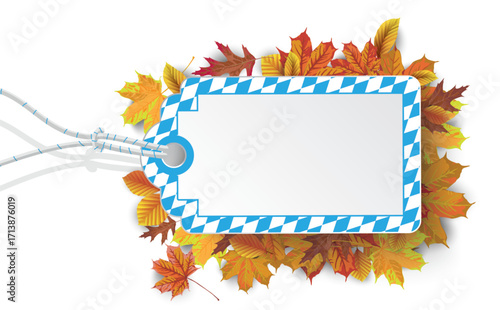 Preisschild in bayerischen Farben mit Herbstlaub	