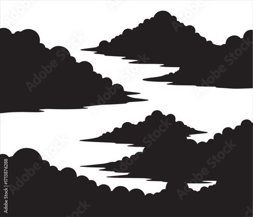 Silhouette illustration of cumulus clouds against a white background.
