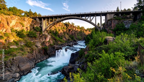 River flowing under an arching bridge