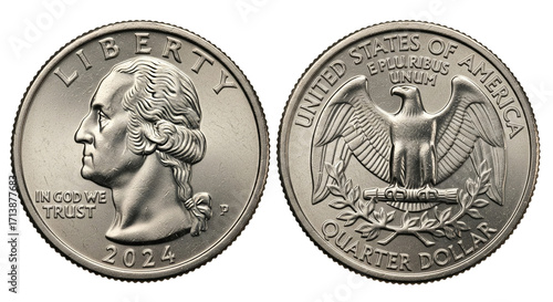 The 2024 US quarter shows Washington and an eagle with bold details.