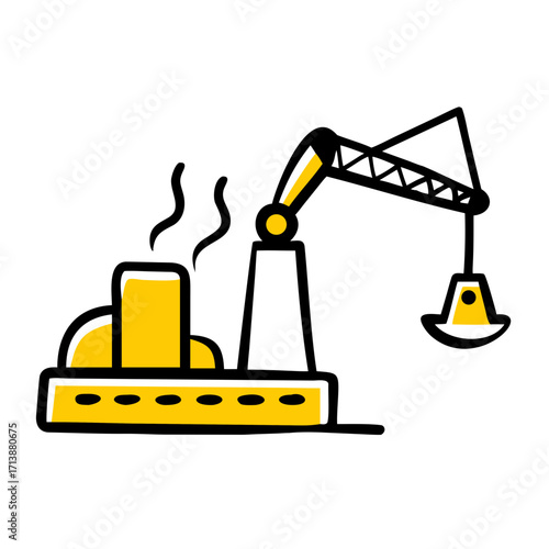 Heavy Machinery With Factory Gear Icon For Web And Graphic Design