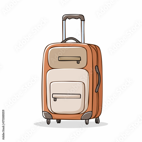 Hand-drawn doodle illustration of an orange travel suitcase. Cartoonish vector luggage for vacation and journey concepts, isolated on a white background
