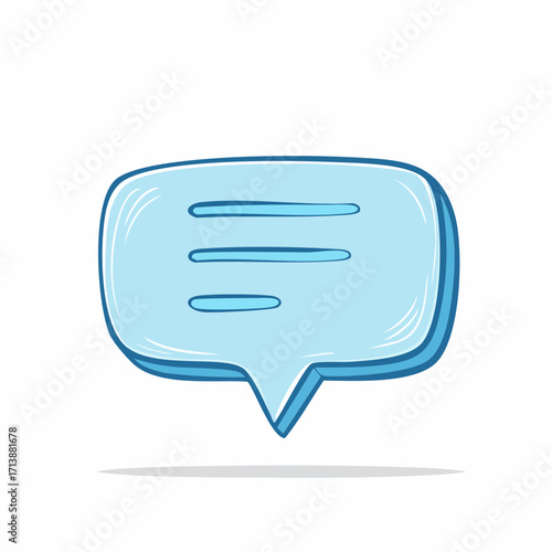 Vector flat illustration of a hand-drawn cartoon speech bubble. A doodle-style icon representing chat, message, or online communication