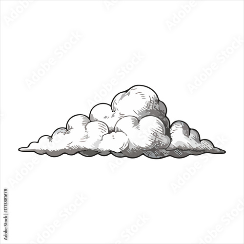 Hand-drawn illustration of a cumulus cloud, detailed with shading and line work.