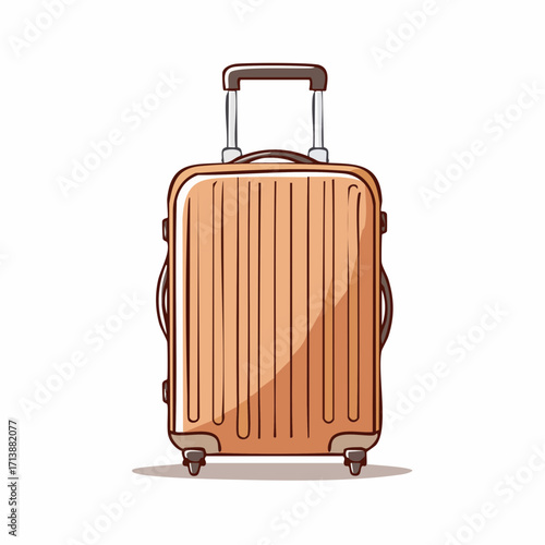 A hand-drawn vector doodle of a travel suitcase. Cartoonish flat illustration of rolling luggage for a vacation or journey, isolated on white