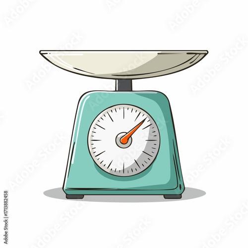 Hand-drawn doodle of a vintage teal kitchen weighing scale, isolated vector illustration for cooking and baking concepts