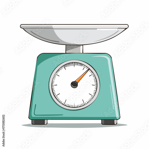 A charming doodle vector flat illustration of a vintage weighing scale. Casual sketch drawing of a kitchen measurement tool with bold outlines isolated on white