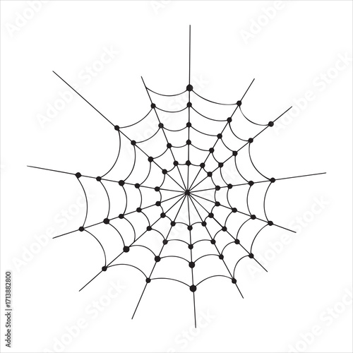 Simple black and white illustration of a spider web, radiating from the center.