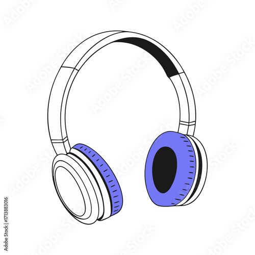 Illustration of purple and white headphones
