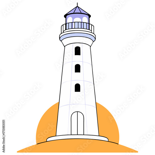 Illustration of a white lighthouse on land