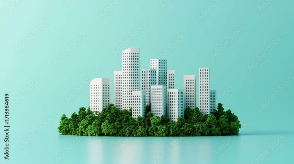 Obraz premium Smart City Model Integrating Green Spaces and Sustainable Practices for Urban Design