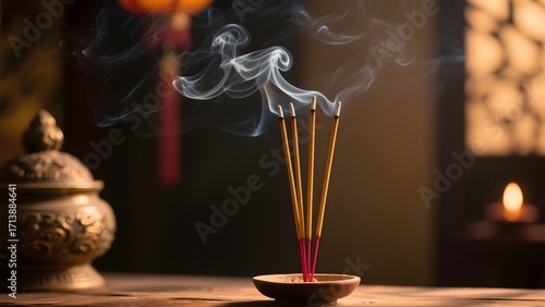 Traditional Incense Sticks Burning Aromatic Smoke Spiritual