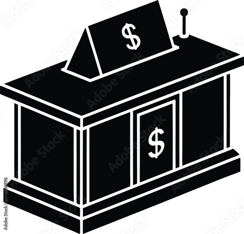 Modern currency exchange desk with financial symbols and globe