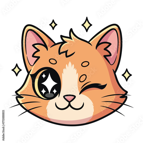 Sparkling Cat in Joyful Pose: A charming and bright-eyed cat, winking with a playful demeanor, embodies pure joy and delight.