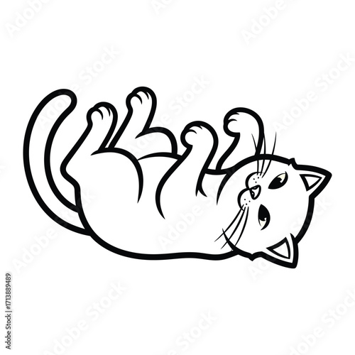 Playful Kitten Illustration: A cute kitten rolls on its back, captured in a delightful outline illustration, exuding joy and playfulness. 