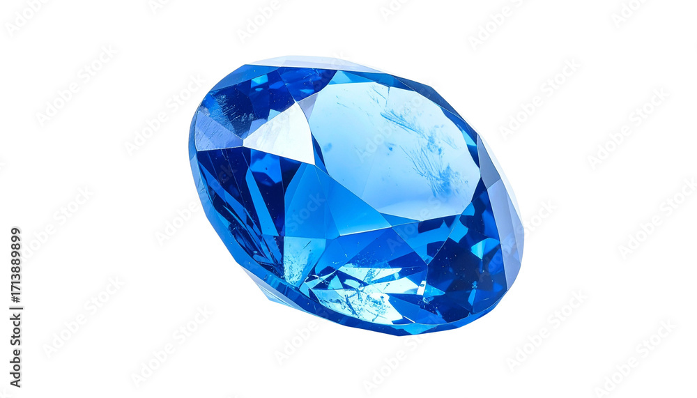 Fototapeta premium A stunning crystal blue gem isolated on solid white background Png