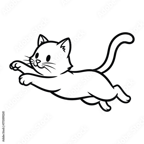 Leaping Cat: A stylized graphic of a cat in mid-leap, exuding energy and playfulness, rendered in a simple, yet dynamic monochrome style.