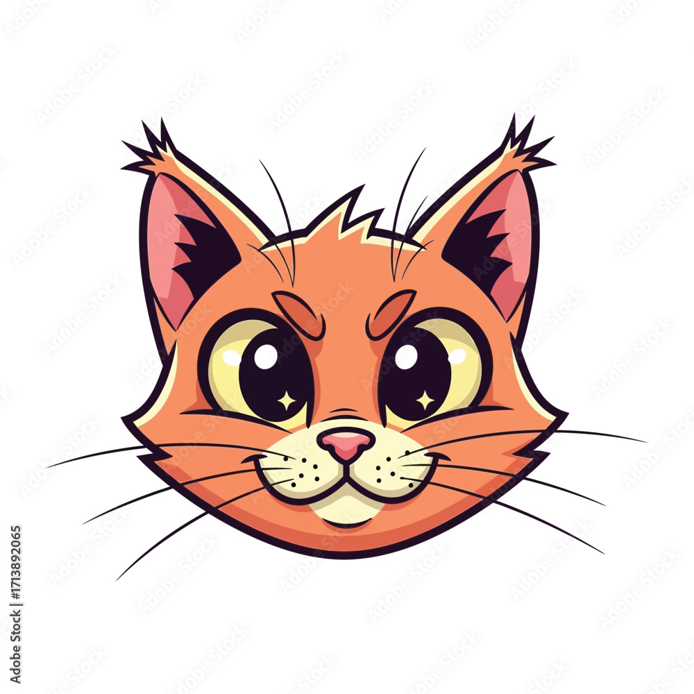 Obraz premium Playful Cat Cartoon Character: A close-up illustration of a charming cartoon cat, with a sly smile and expressive eyes, radiates cuteness and joy, perfect for any playful design.