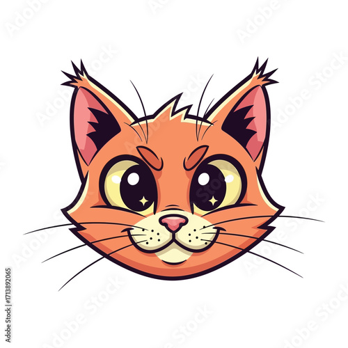 Playful Cat Cartoon Character: A close-up illustration of a charming cartoon cat, with a sly smile and expressive eyes, radiates cuteness and joy, perfect for any playful design.