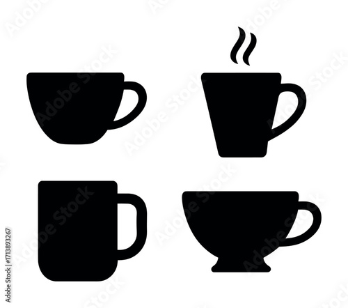 Minimalist black coffee cups with steam silhouettes