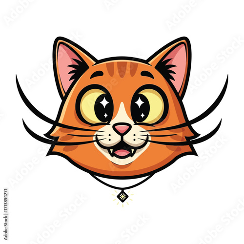 Happy Orange Tabby Cat: A cartoon illustration of a cheerful, wide-eyed, and adorable orange tabby cat with a sweet disposition.