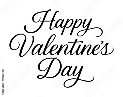Elegant happy valentine's day black script text on white background