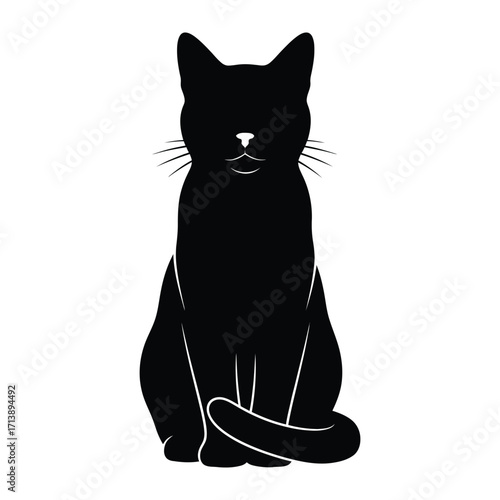 Mysterious Silhouette: A sleek, minimalist illustration of a solitary black cat, set against a pure background. The stark contrast emphasizes the graceful form and enigmatic nature of the feline.