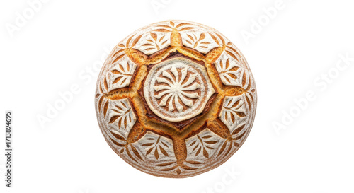 Canvas Print Isolated sourdough bread loaf, artisan round loaf, creative scoring design, fres