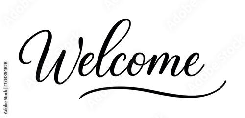 Elegant welcome script font on white background