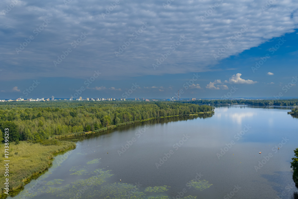 Fototapeta premium Drone view of Paprocańskie Lake near Tychy