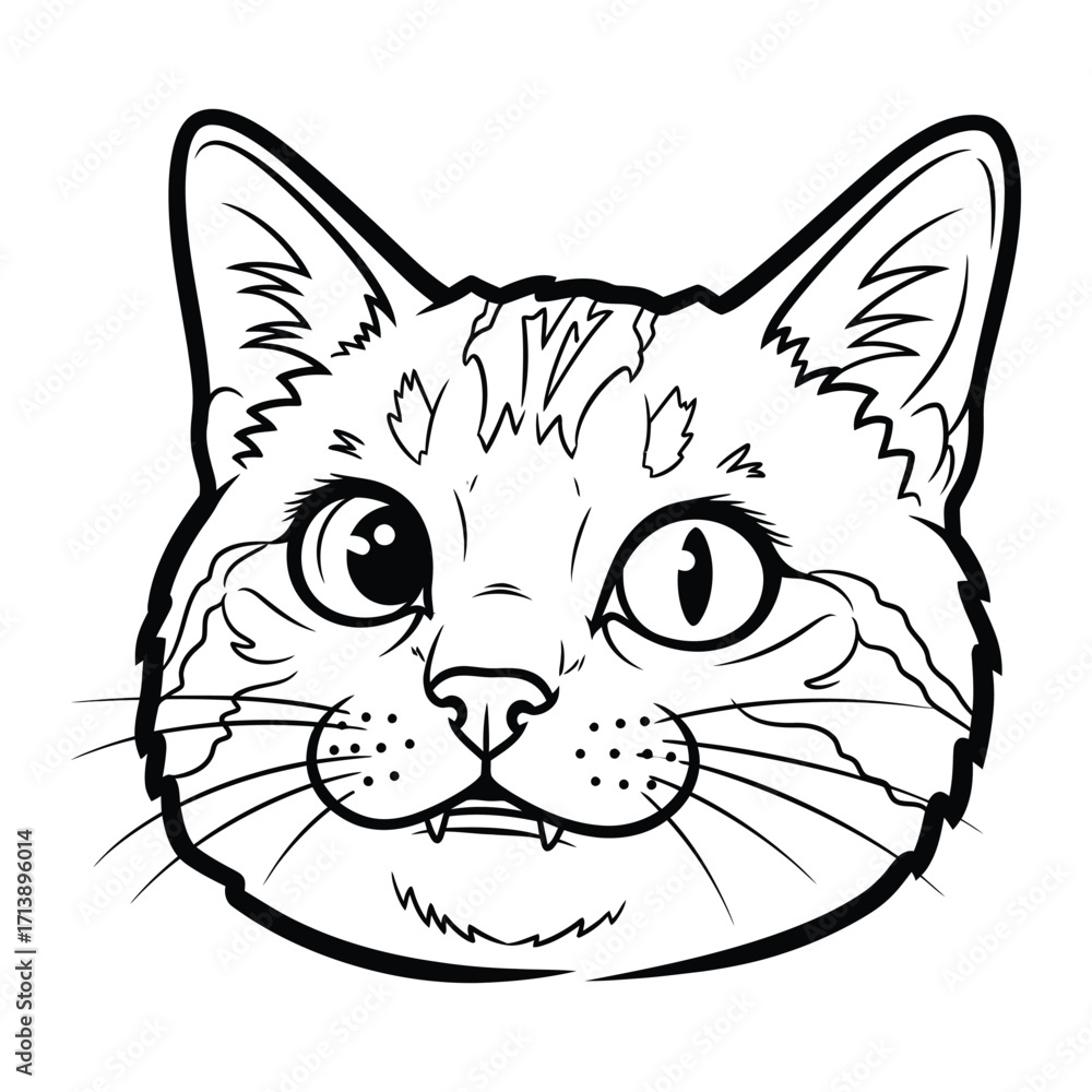Obraz premium Cat's Remarkable Gaze: An eye-catching outline illustration of a cat's head. The intricate detail, from the expressive eyes to the textured fur, brings the domestic animal to life. 